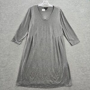J Jill Women Dress Medium Gray Wearever Collection‎ Midi A Line Pleated V Neck